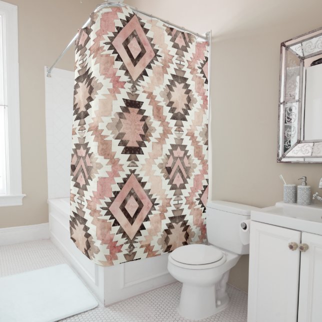 Pink Brown Cowgirl Southwestern Tribal Shower Curtain (In Situ)