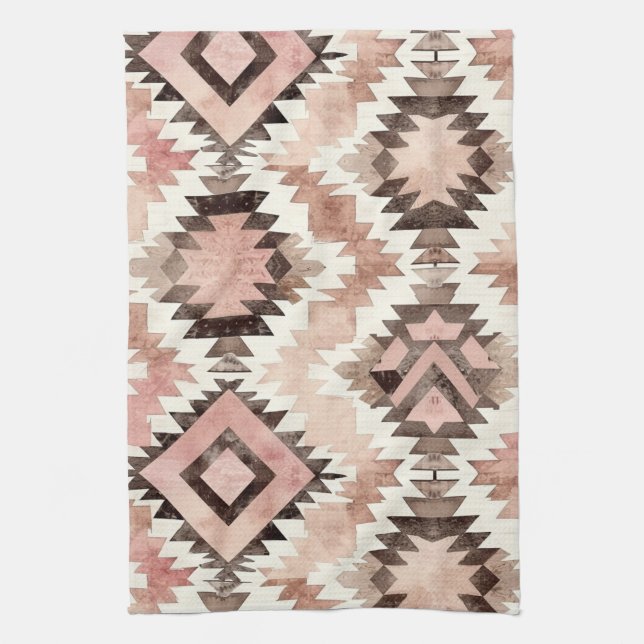Pink Brown Cowgirl Southwestern Tribal Tea Towel (Vertical)
