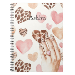 Pink Brown Cream Leopard Animal Hearts Hand Notebook