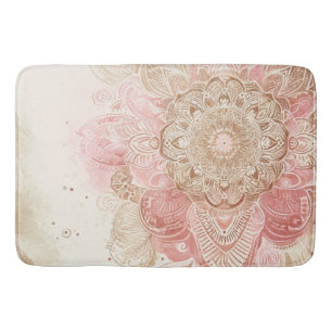 Pink Brown Cream Mandala Bohemian Boho Fashion Bath Mat