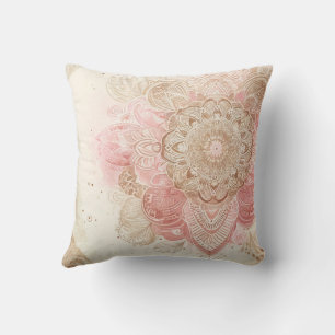 Pink Brown Cream Mandala Bohemian Boho Fashion Cushion