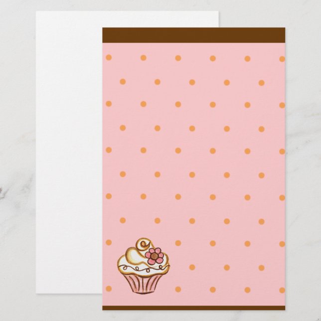Pink Brown Cupcake Bakery Stationery (Front/Back)