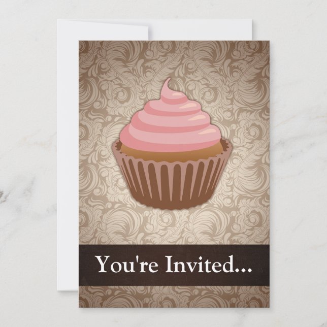Pink/Brown Cupcake Invitation (Front)