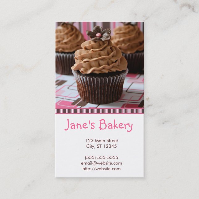 Pink & Brown Cupcakes Business Card (Front)