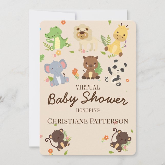 Pink Brown Cute Baby Animals Virtual Baby Shower Invitation (Front)