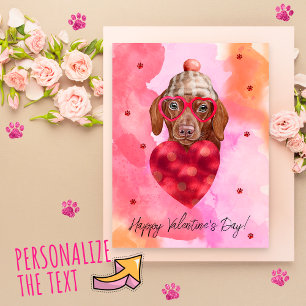 Pink Brown Dachshund Valentine's Day Gift Dog Holiday Postcard