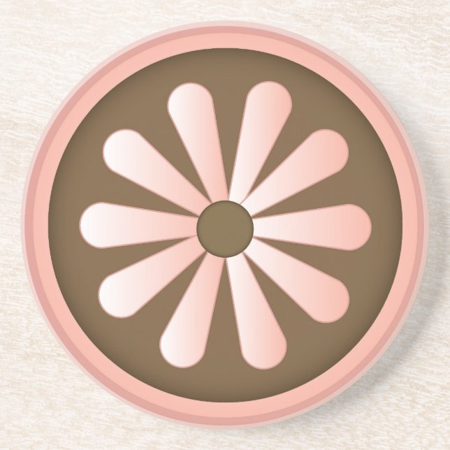 Pink brown daisy flower circle coaster (Front)