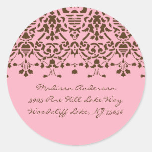 Pink & Brown Damask Address Label