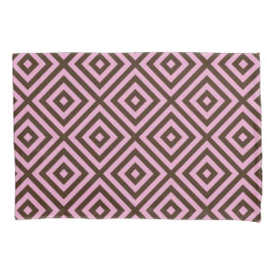Pink Brown Diamond Pattern Pillowcase