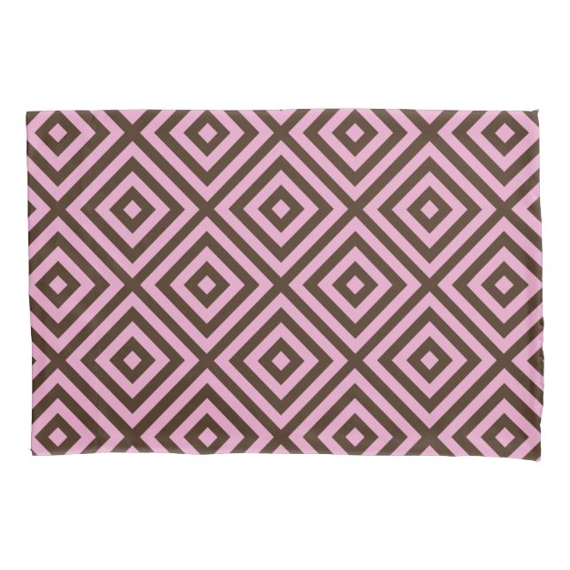 Pink Brown Diamond Pattern Pillowcase (Front-Left)