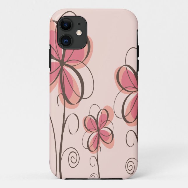 Pink & Brown Doodle Flowers Design Case-Mate iPhone Case (Back)