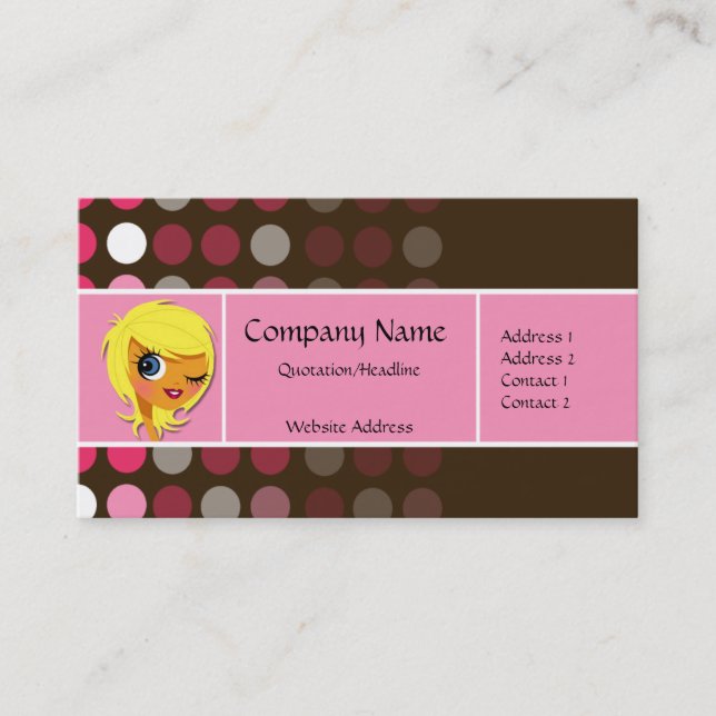 Pink & Brown Dots Chic Business Card (Front)