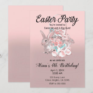 Pink Brown Easter Egg Hunt Spring Birthday Party Invitation