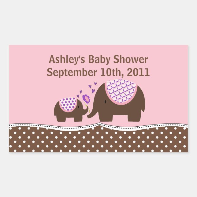 Pink & Brown Elephant Baby Shower Sticker (Front)