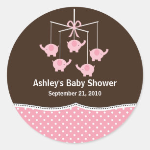 Pink & Brown Elephant Mobile Baby Shower Classic Round Sticker