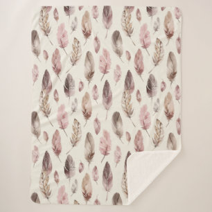 Pink Brown Feathers  Sherpa Blanket