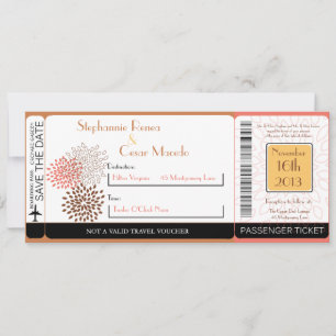 Pink/Brown Floral Boarding Pass Wedding Invitation