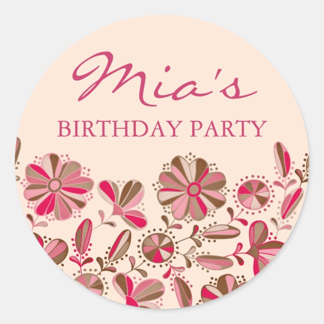 Pink & Brown Floral Burst Sticker (Front)
