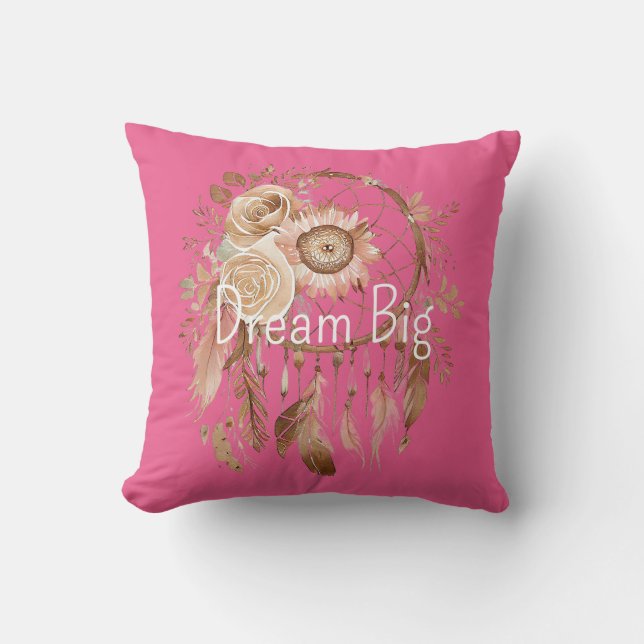 Pink Brown Floral Dream Catcher   Cushion (Front)