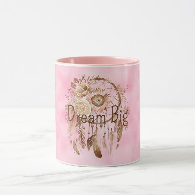 Pink Brown Floral Dream Catcher  Mug (Center)