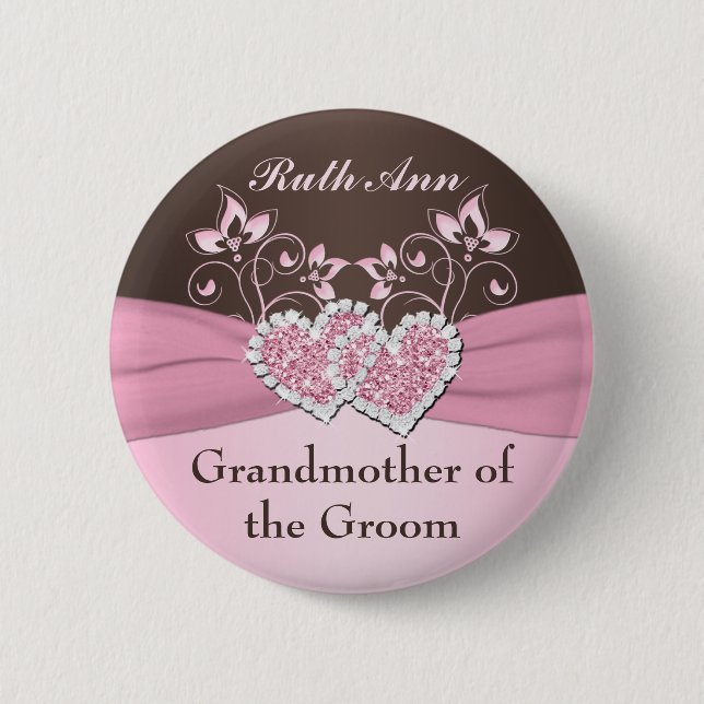 Pink, Brown Floral Grandmother of the Groom Pin (Front)