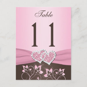 Pink, Brown Floral, Hearts Table Number Post Card