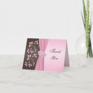 Pink, Brown Floral Joined Hearts Thank You Card 2