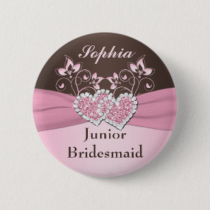 Pink, Brown Floral Junior Bridesmaid Pin