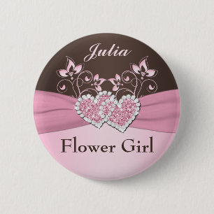 Pink, Brown Floral Junior Flower Girl Pin