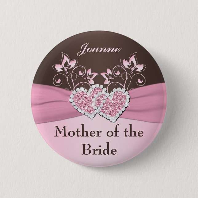 Pink, Brown Floral Mother of the Bride Pin (Front)