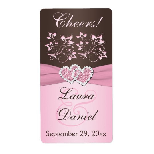 Pink, Brown Floral Wine Bottle Label Shipping Label