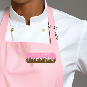 Pink Brown Frosting Drip Bakery Name Tag