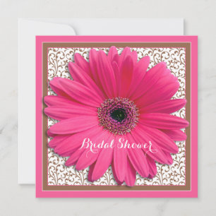 Pink Brown Gerbera Daisy Bridal Shower Invitation
