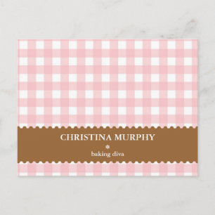 Pink brown gingham lined custom name recipe card
