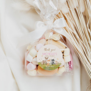 Pink Brown Girl Watercolor Woodland Animals Classic Round Sticker