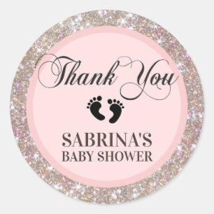 Pink, Brown, Glitter Baby Shower - Girls Classic Round Sticker