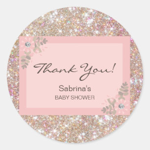 Pink, Brown, Glitter Baby Shower - Girls Classic Round Sticker