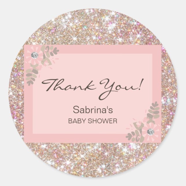 Pink, Brown, Glitter Baby Shower - Girls Classic Round Sticker (Front)