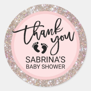 Pink, Brown, Glitter Baby Shower - Girls Classic Round Sticker