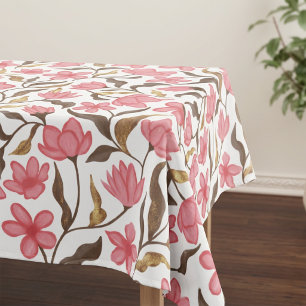 Pink Brown Gold Watercolor Wildflower Tablecloth
