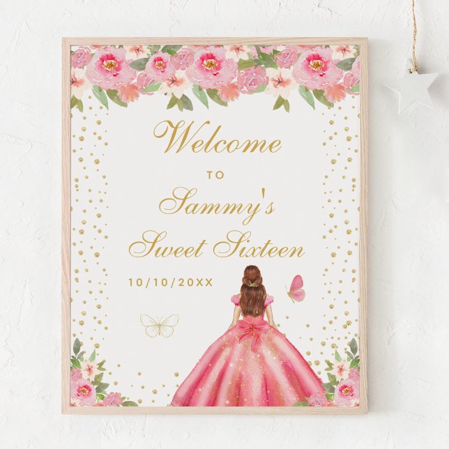 Pink Brown Hair Girl Sweet Sixteen Welcome Poster (Creator Uploaded)