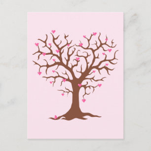 PINK BROWN HEART TREE SPRING LOVE CUTE GRAPHICS PO POSTCARD