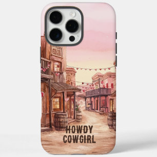 Pink Brown Hearts Cowgirl Wild West Town iPhone 16 Pro Max Case