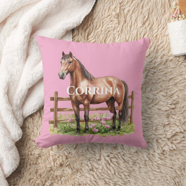 Pink Brown Horses Cushion (Blanket)