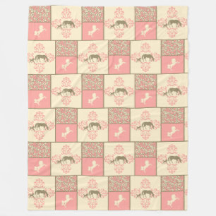 pink brown horses fleece blanket
