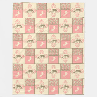 pink brown horses fleece blanket