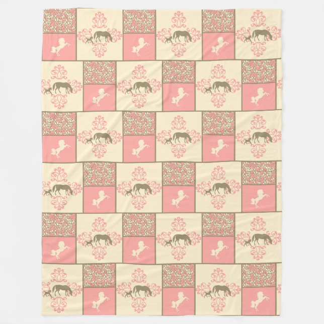 pink brown horses fleece blanket (Front)