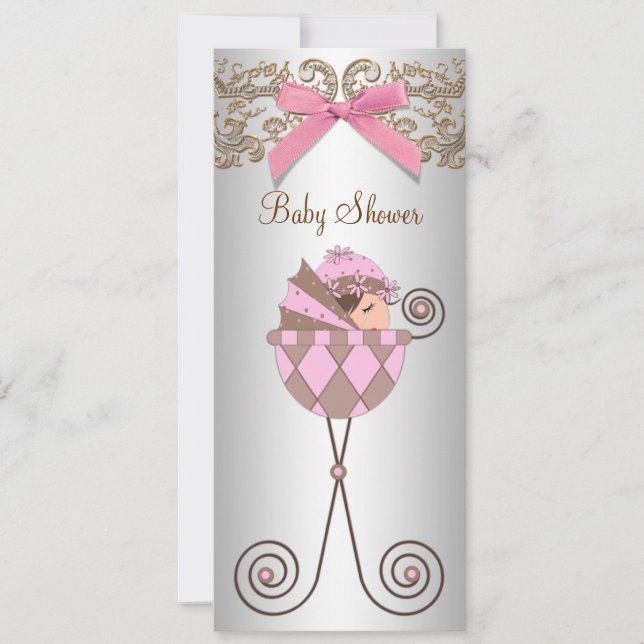 Pink Brown Lace Girl Baby Shower Invitation (Front)