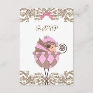 Pink Brown Lace Girl Baby Shower RSVP