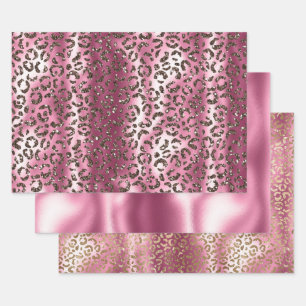 Pink Brown Leopard Print Glitter Dream Wrapping Paper Sheet